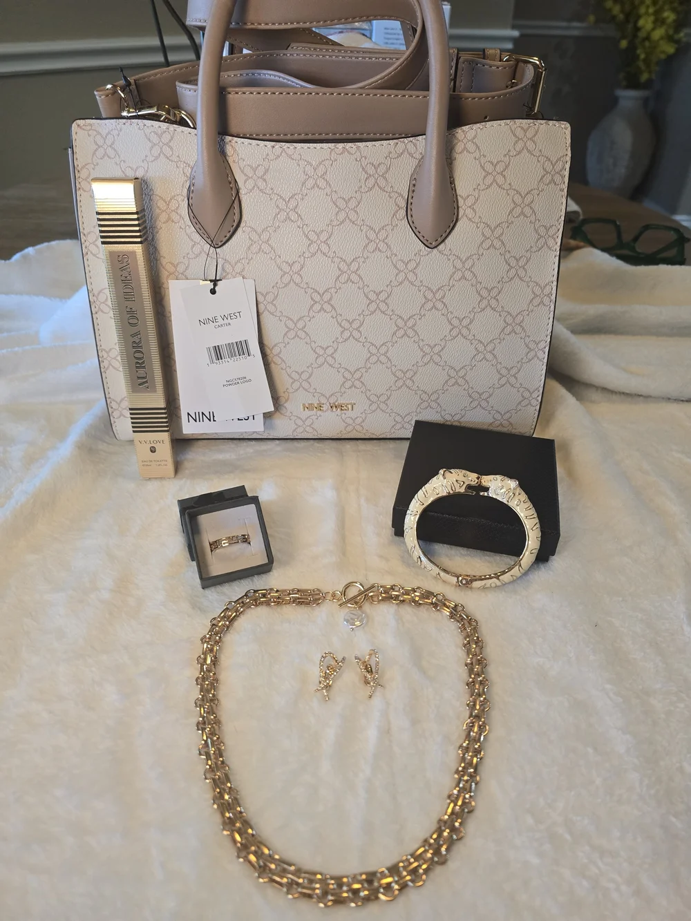 Nine West Allyce Satchel (model NYC532906) + Jewelry & Fragrance Bundle